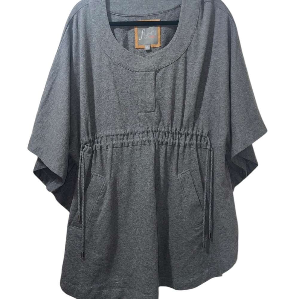 Women's Fluent Life Gray Short Sleeve Pancho Cape Sz S 100% Cotton‎